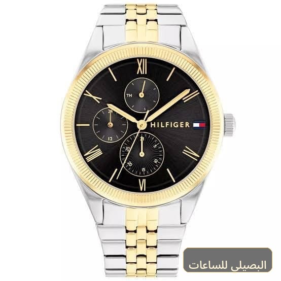 [57765] ساعة تومي هيلفيغر للنساء 1782591 بمينا أسود وسير فضي وذهبي
