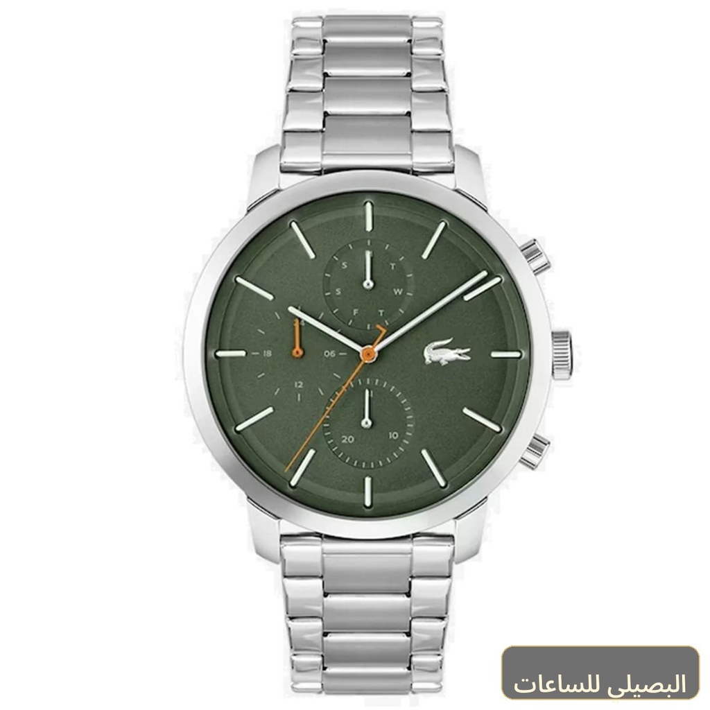 [56907] ساعة لاكوست رجالي 2011178 بمينا أخضر وسوار ستانلس ستيل