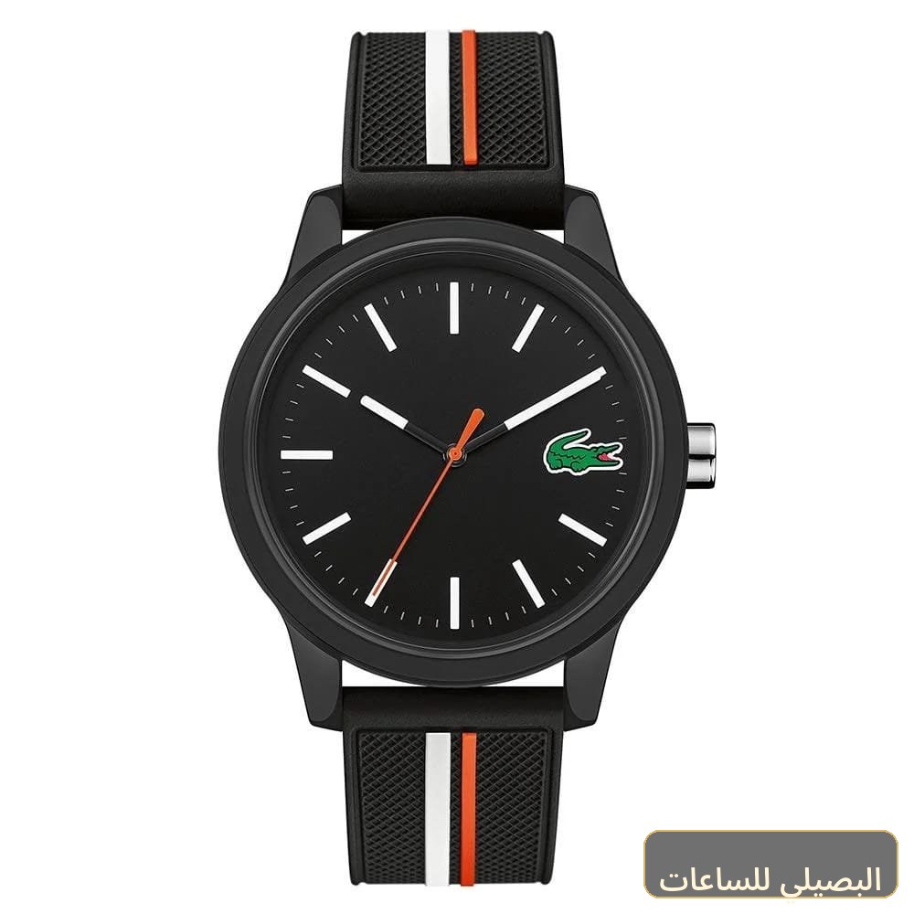 [56858] ساعة لاكوست L12.12 للرجال بمينا سوداء وسوار سيليكون أسود