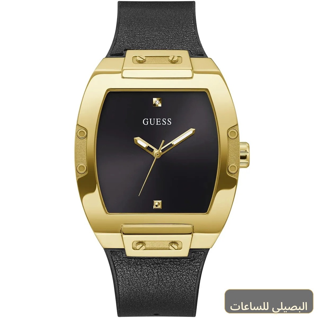 ساعة جيس فينيكس للرجال GW0386G3 بسير جلد أسود وطوق ذهبي
