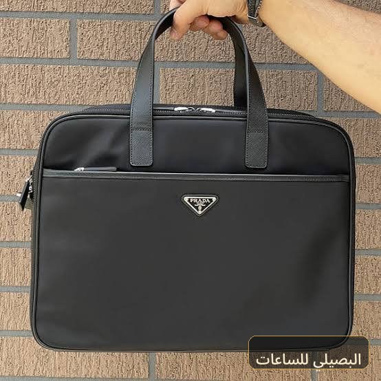 [50965] شنطة أعمال ولاب توب جلد رجالي من برادا باللون الأسود