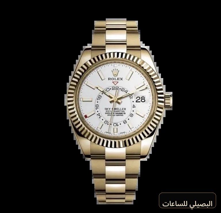 ساعة رولكس سكاي دويلر ميرور رجالي بمينا أبيض وسوار ذهبي