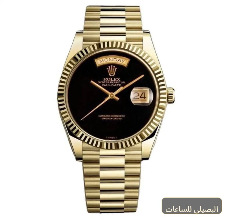 ساعة رولكس داي ديت ميرور للرجال بمينا أسود وسوار ذهبي
