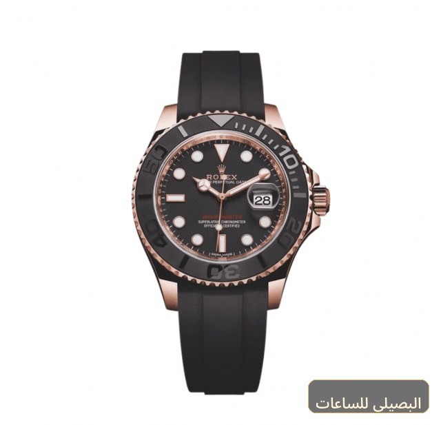 ساعة رولكس ياخت ماستر ميرور بمينا أسود وحزام مطاط أسود