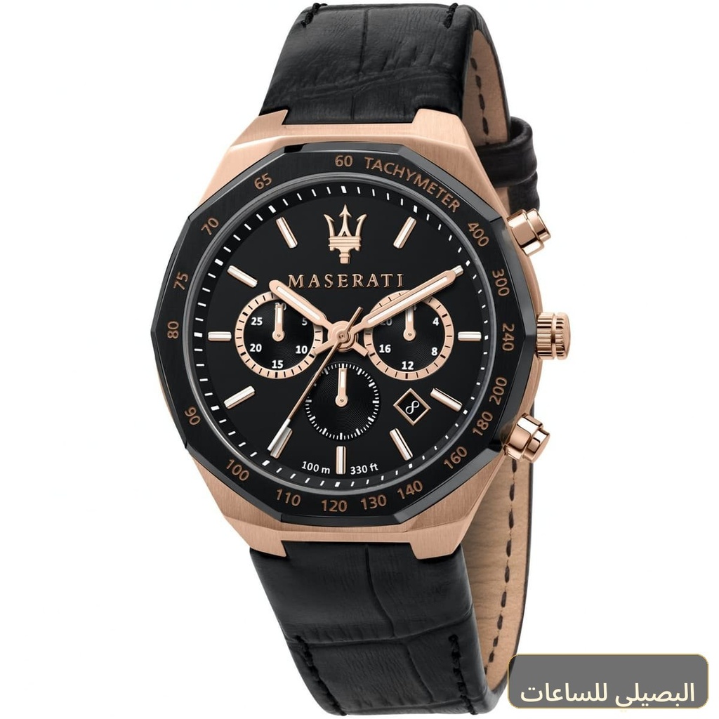 ساعة مازيراتي ستيل رجالي R8871642001 بسير جلد أسود