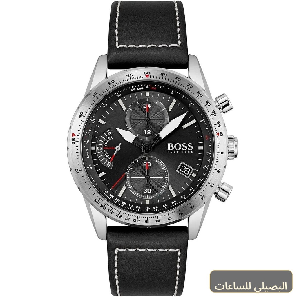 [47067] ساعة هوجو بوس بايلوت اديشن كرونو للرجال 1513853 بميناء أسود وسير جلد أسود
