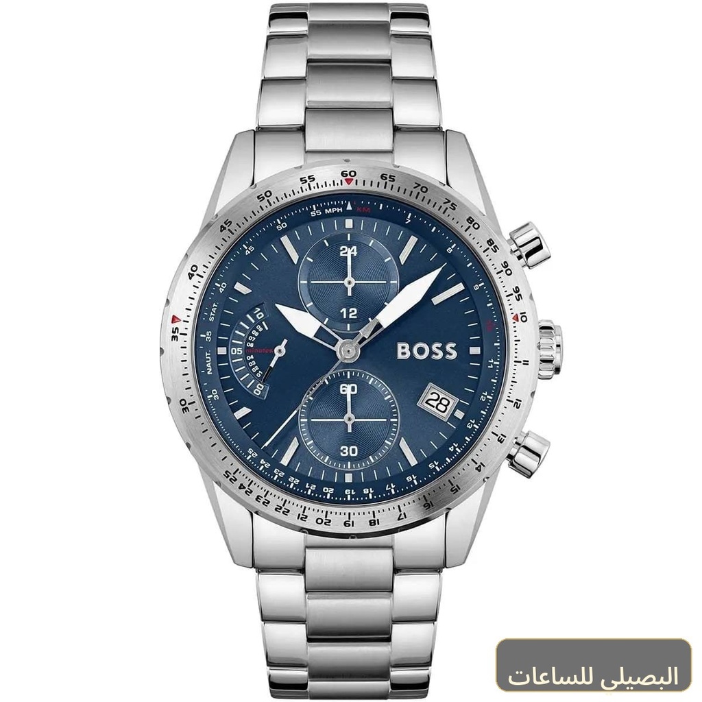 ساعة هوجو بوس بايلوت اديشن كرونو للرجال 1513850 بمينا أزرق وسوار فضي