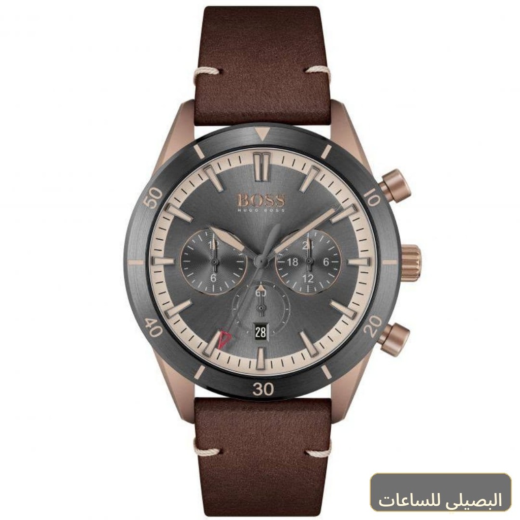 ساعة هوجو بوس سانتياغو للرجال 1513861 بميناء رمادي وحزام جلدي بني