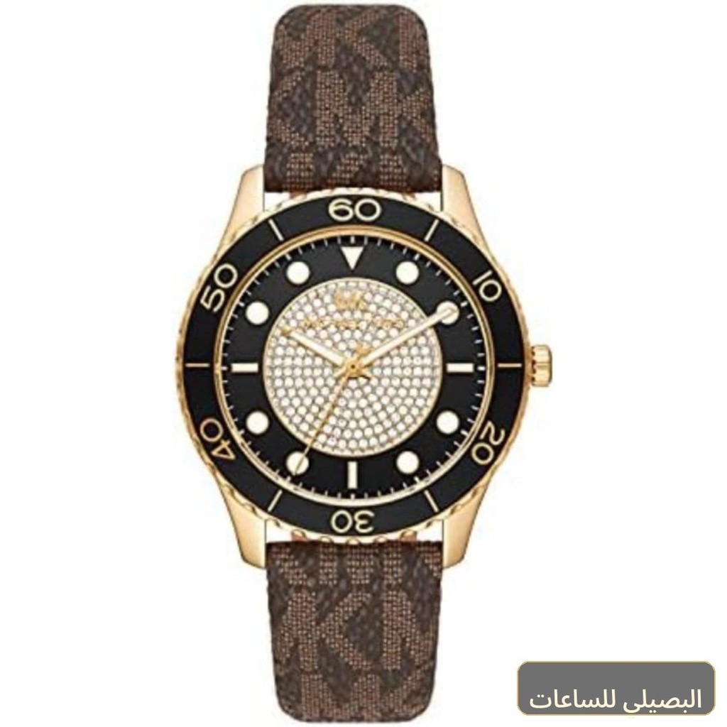 [46195] ساعة مايكل كورس رنواي للنساء بسير بني ومينا أسود وذهبي MK6979