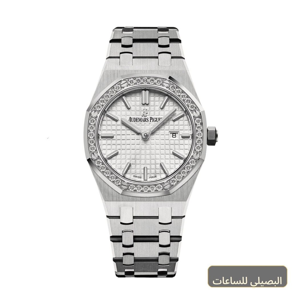 ساعة اوديمار بيجيه حريمي بمينا أبيض وسوار معدني فضي