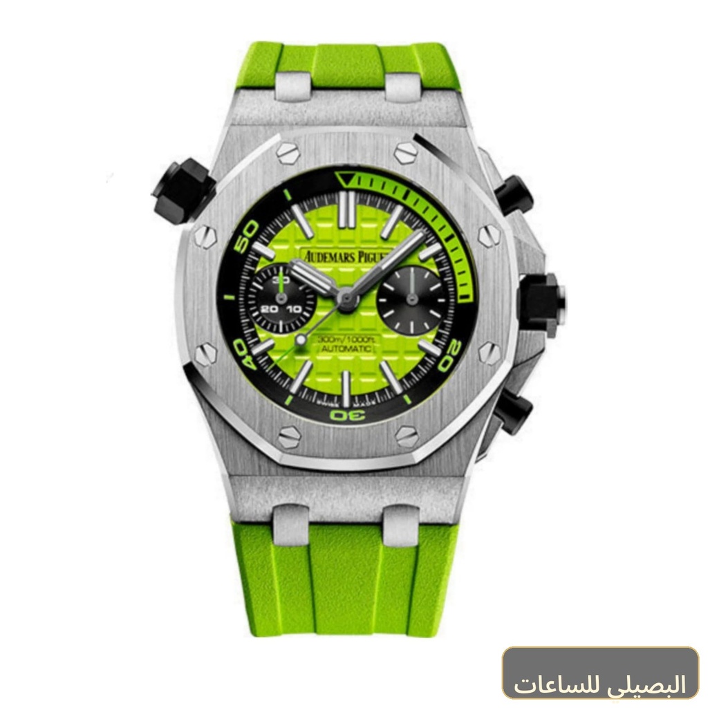 [APM-46153] ساعة اوديمار بيجيه كرونوغراف بمينا وسير أخضر ونظام حركة بطارية ياباني للرجال