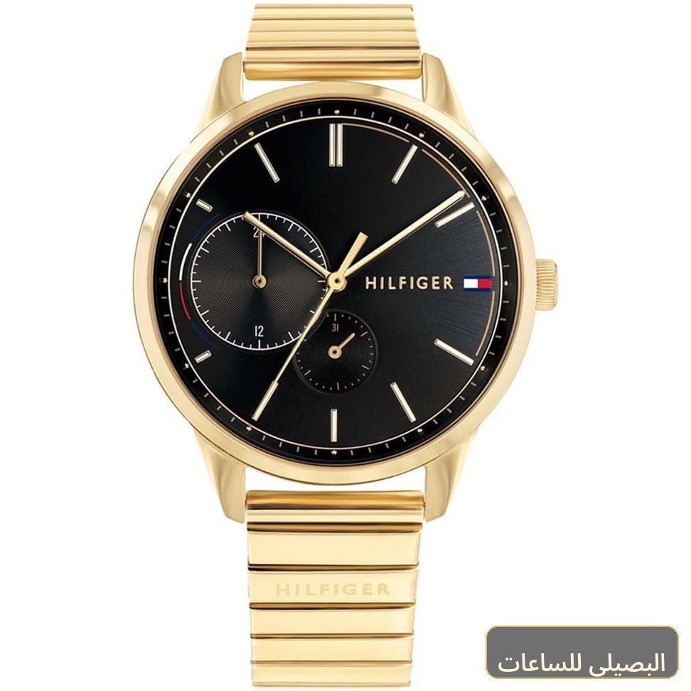 ساعة تومي هيلفيغر بروك للنساء 1782019 بمينا أسود وسير ذهبي