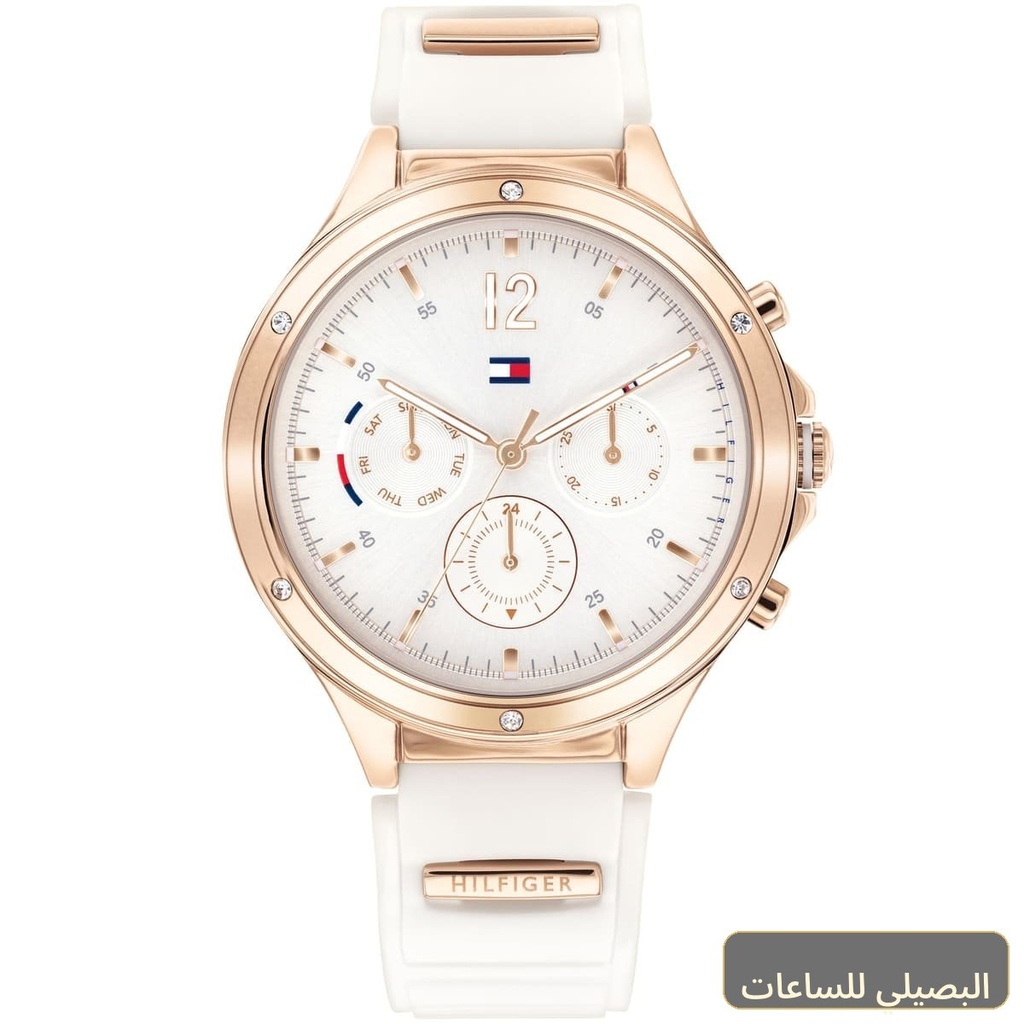[45862] ساعة تومي هيلفيغر ايف للنساء 1782280 بمينا ابيض وسير مطاط