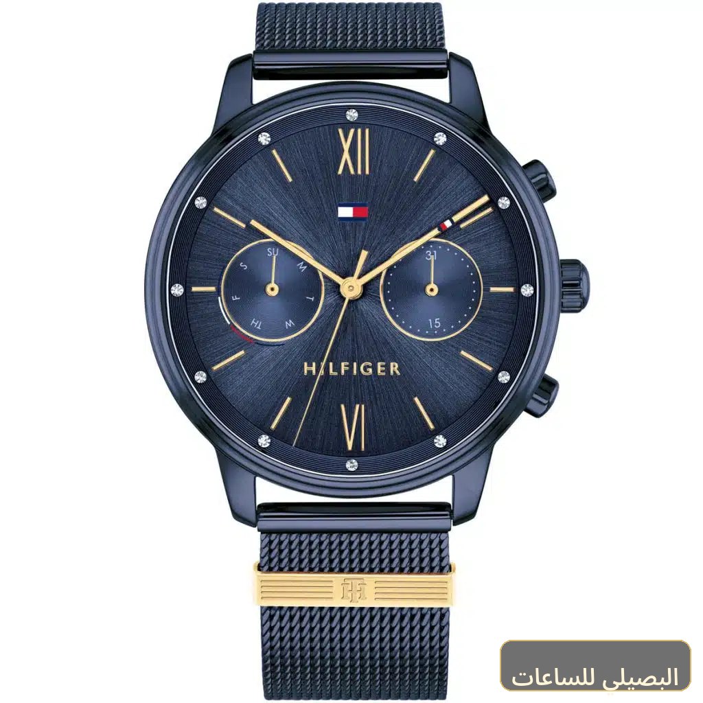 [45824] ساعة تومي هيلفيغر بليك للنساء 1782305 بسوار ستانلس ستيل أزرق