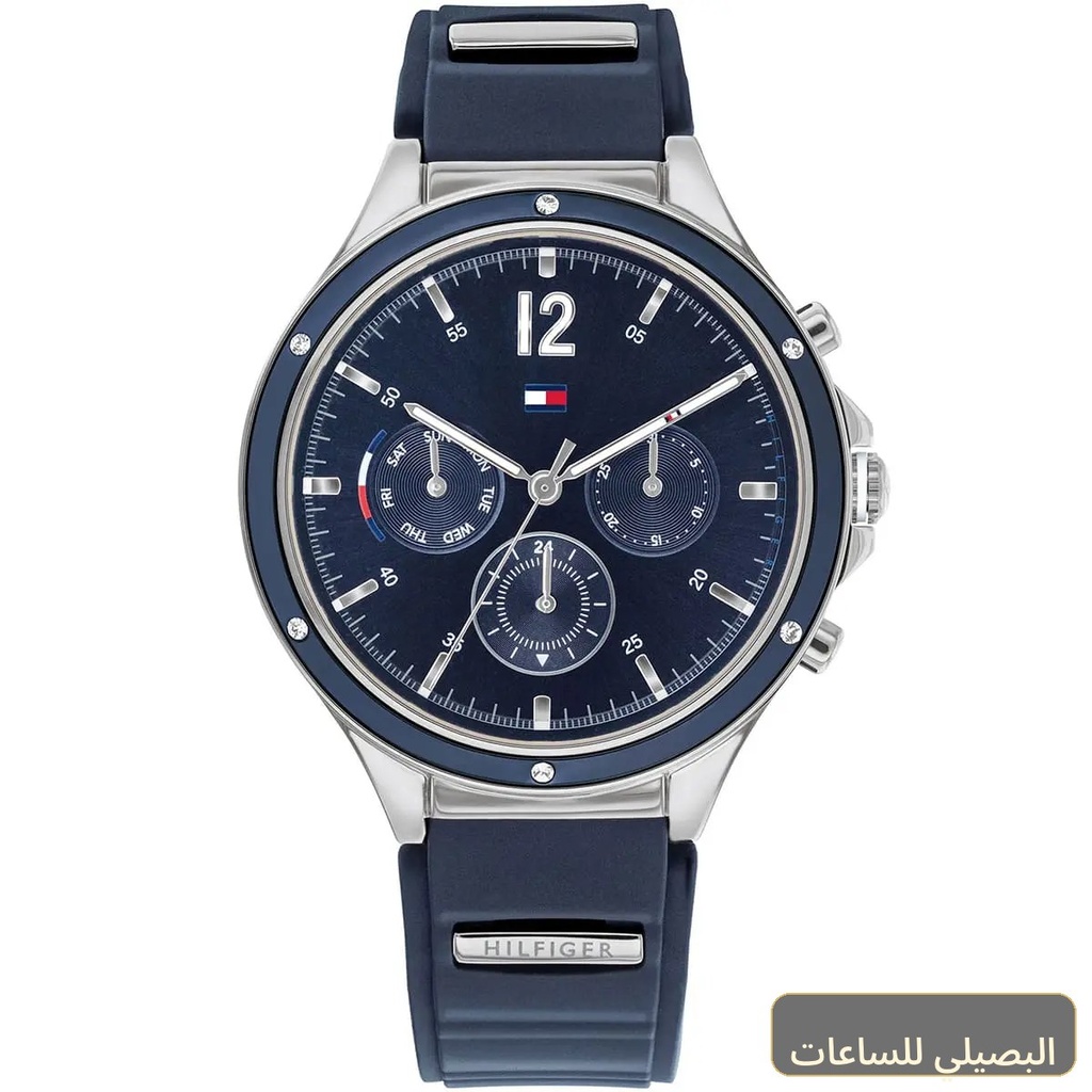[45706] ساعة تومي هيلفيغر ايف للنساء 1782281 بمينا أزرق وسير فضي وأزرق