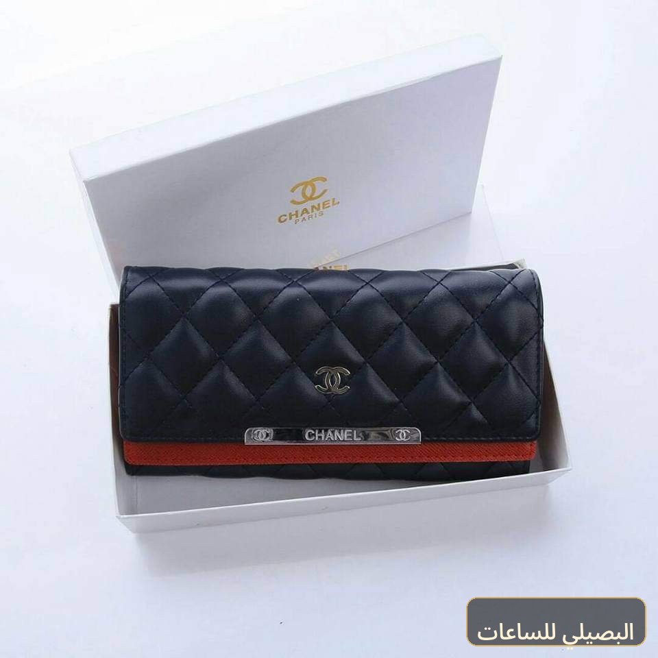 محفظة شانيل نسائية من الجلد الأسود الفاخر