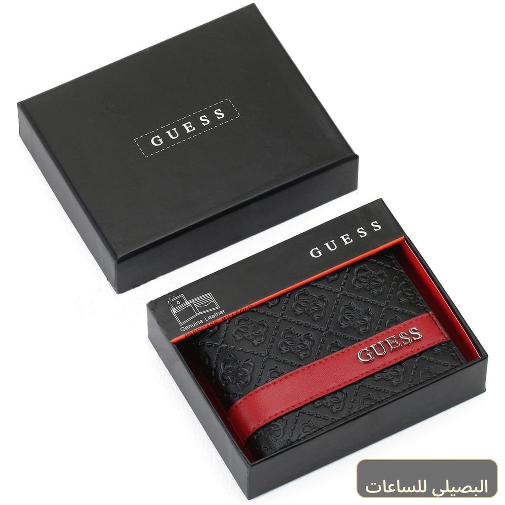 محفظة جيس GUESS رجالي من الجلد الطبيعي باللون الأسود