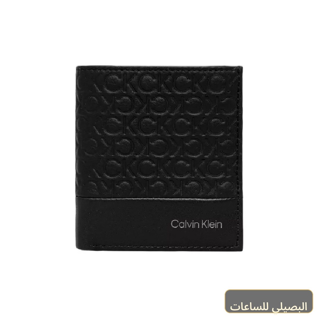 محفظة كالفن كلاين رجالي من الجلد الأسود بتصميم أنيق