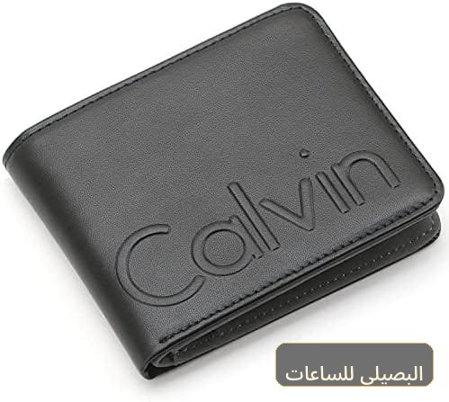 محفظة كالفن كلاين رجالي جلد طبيعي باللون الأسود