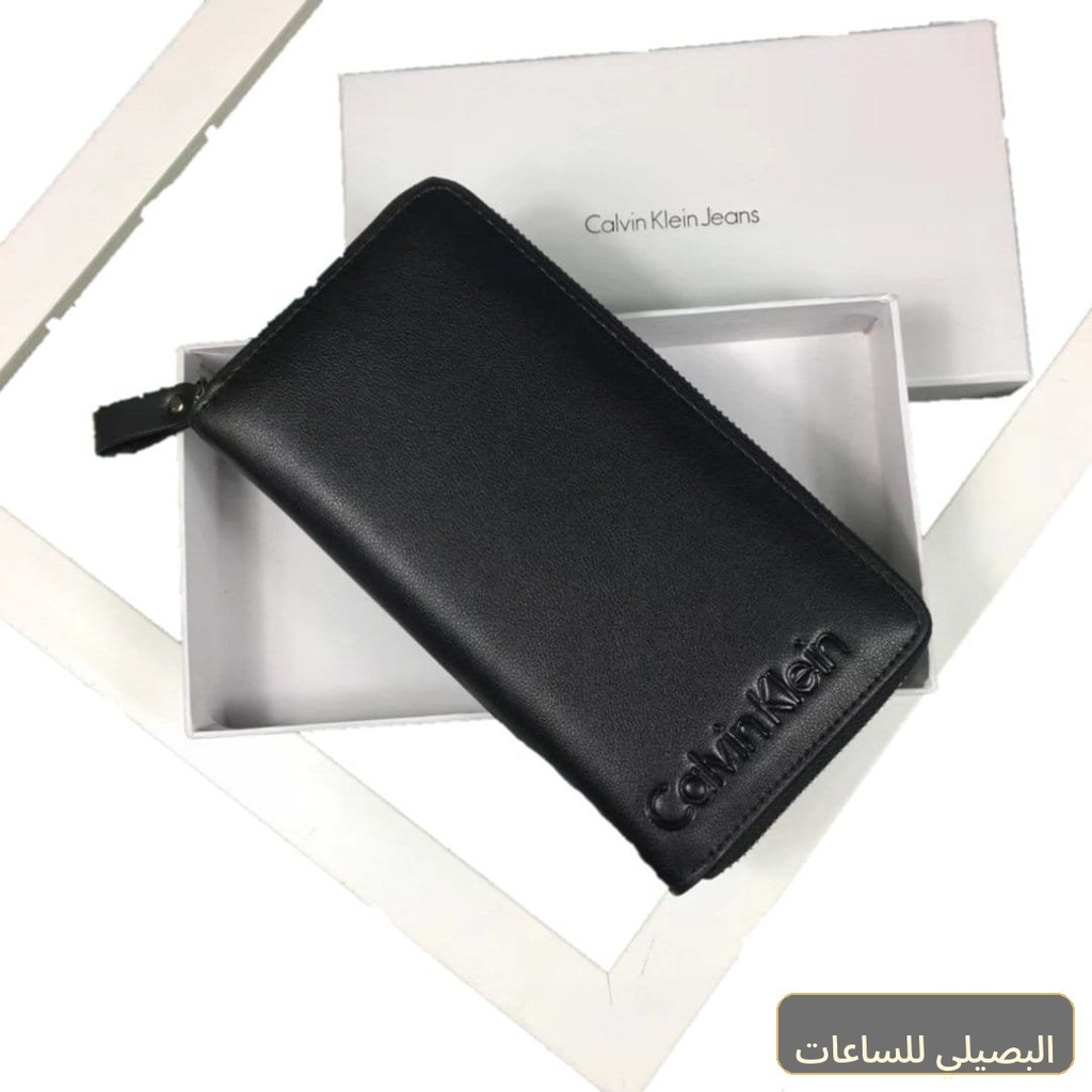 محفظة كالفن كلاين رجالي جلد أسود أنيقة