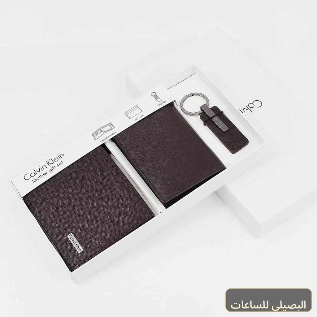 [44647] طقم تومي هيلفيغر رجالي بني محفظة وحافظة كروت وميدالية أنيقة