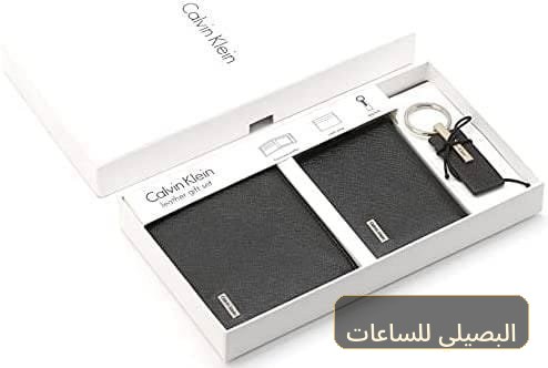 [44375] طقم محفظة وميدالية مفاتيح كالفن كلاين رجالي جلد طبيعي أسود