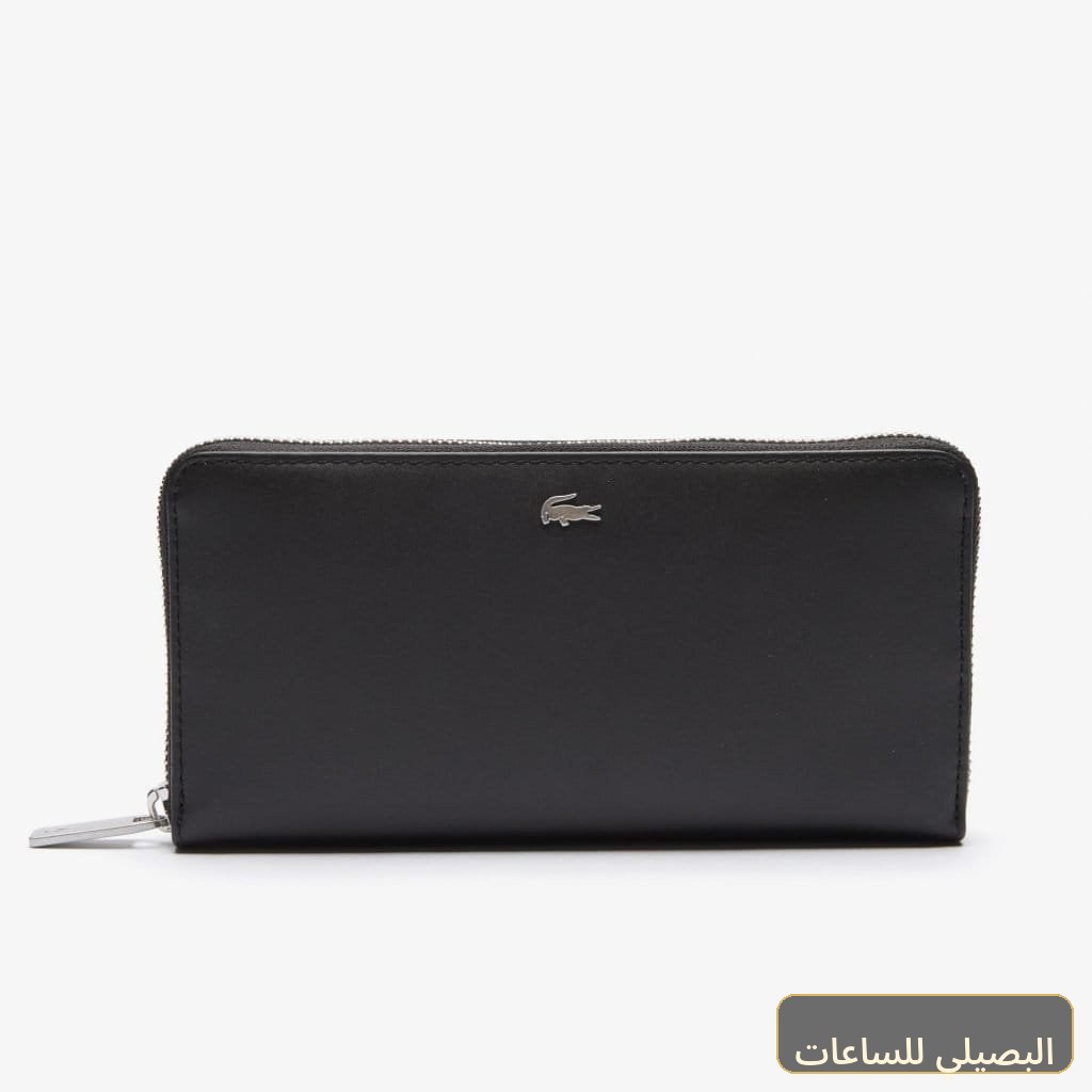[44277] محفظة لاكوست للنساء من الجلد الطبيعي الأسود بتصميم أنيق وعصري
