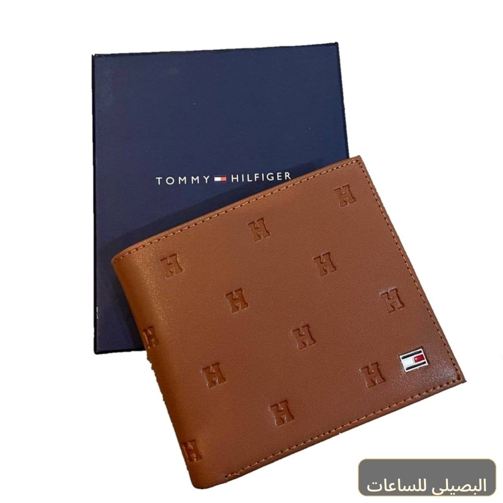 محفظة تومي هيلفيغر رجالي جلد طبيعي باللون البني