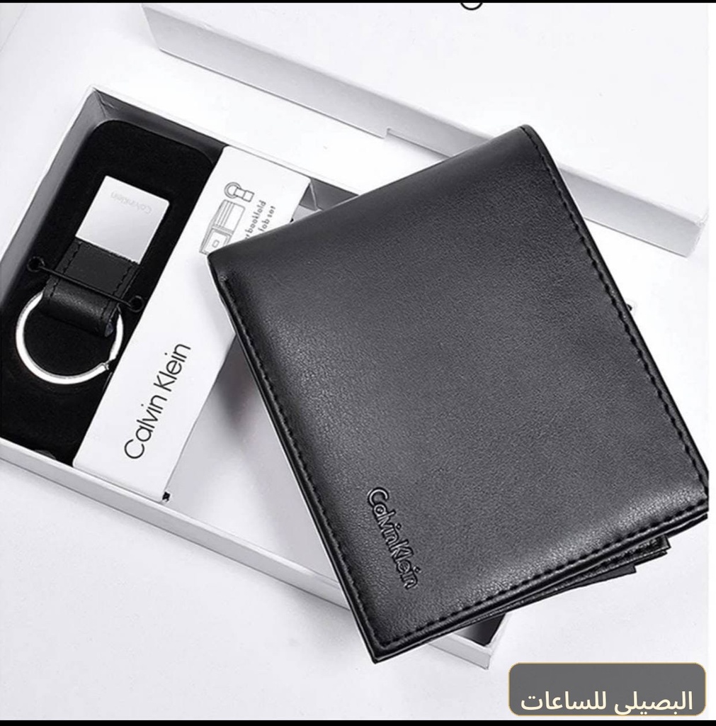 طقم محفظة وميدالية كالفن كلاين رجالي جلد طبيعي راقٍ