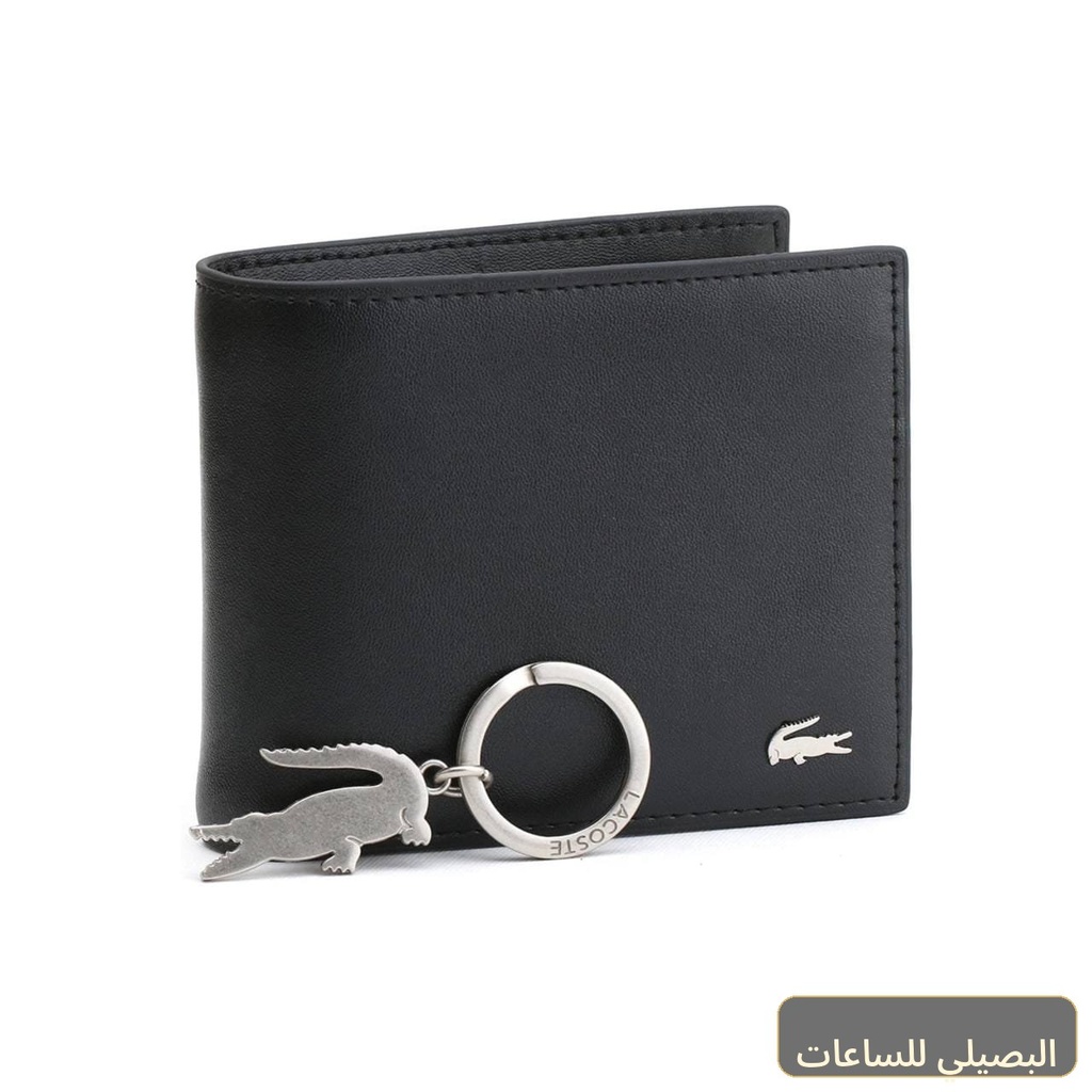 طقم محفظة وحامل بطاقات لاكوست رجالي لون أسود