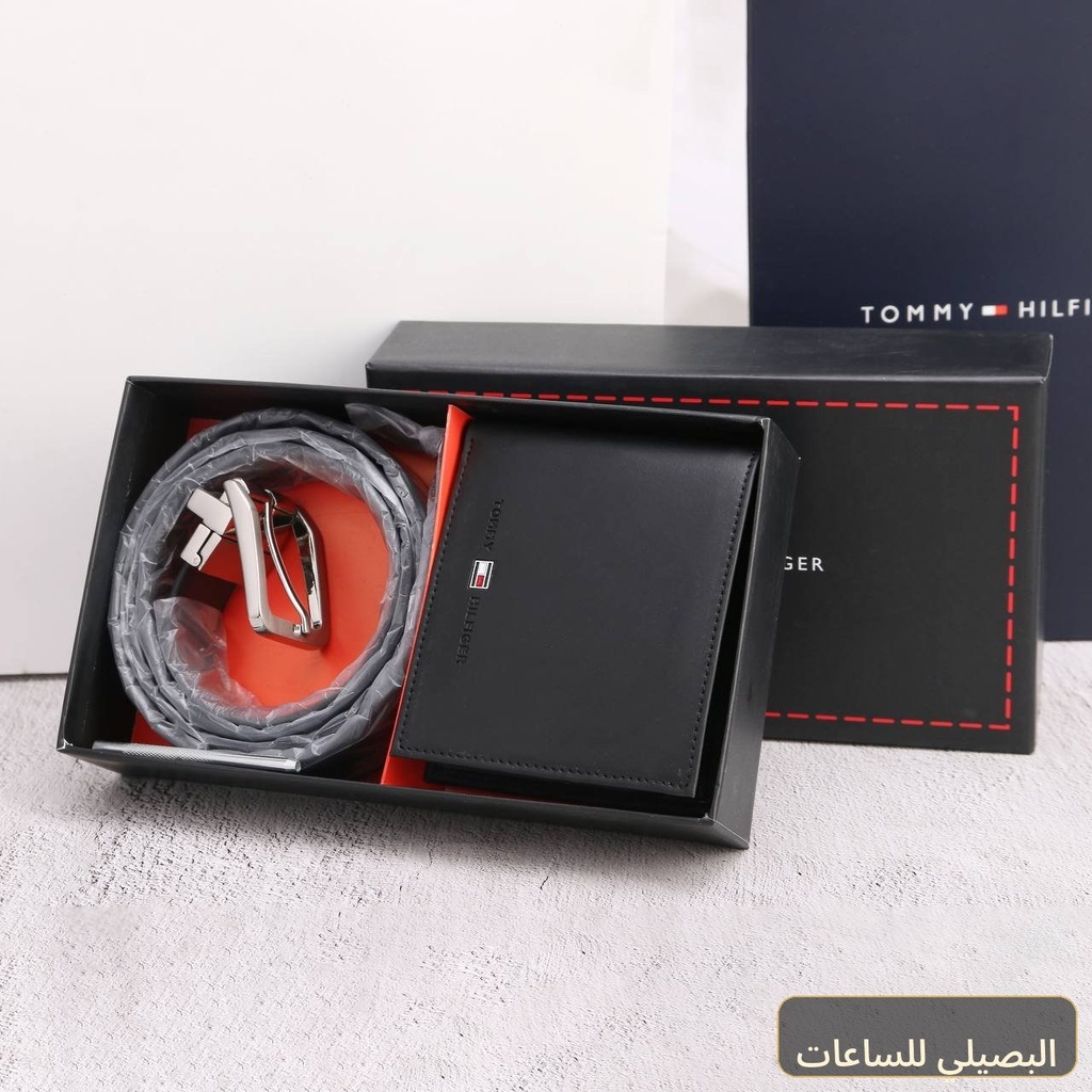 طقم محفظة وحزام تومي هيلفيغر رجالي ميرور أصلي