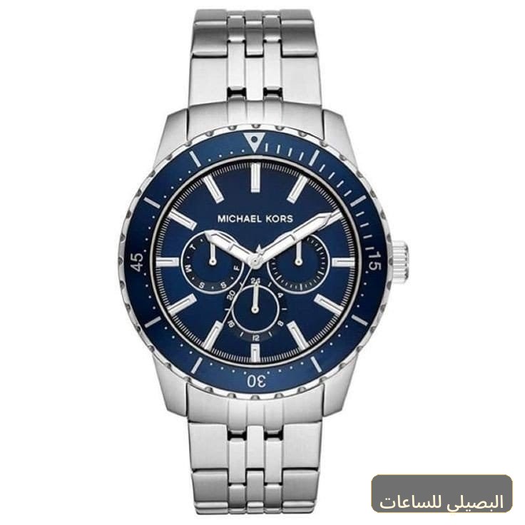 [43985] ساعة مايكل كورس بايفيل رجالي كرونوغراف فضي بمينا أزرق MK7153