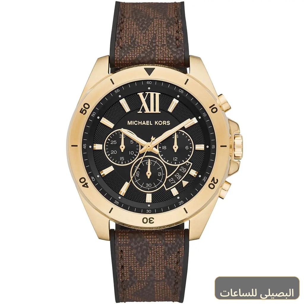 ساعة مايكل كورس بريكن رجالي كرونوغراف بسير بني ومينا أسود MK8849