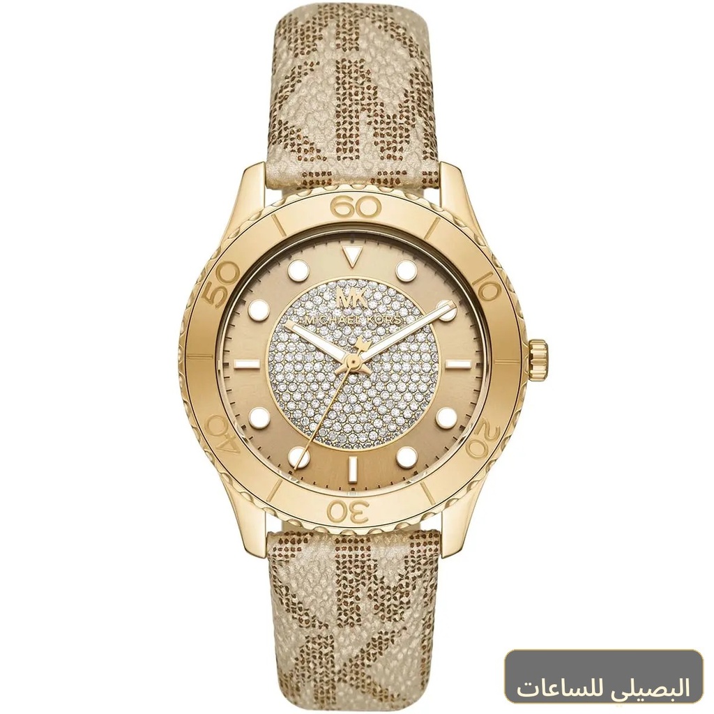 ساعة مايكل كورس رنواي للنساء بسير بني ومينا ذهبية MK6999