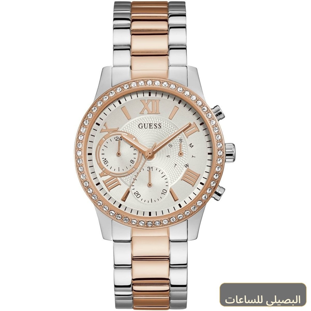 ساعة جيس سولار للنساء W1069L4 بسوار ستانلس ستيل فضي ونحاسي