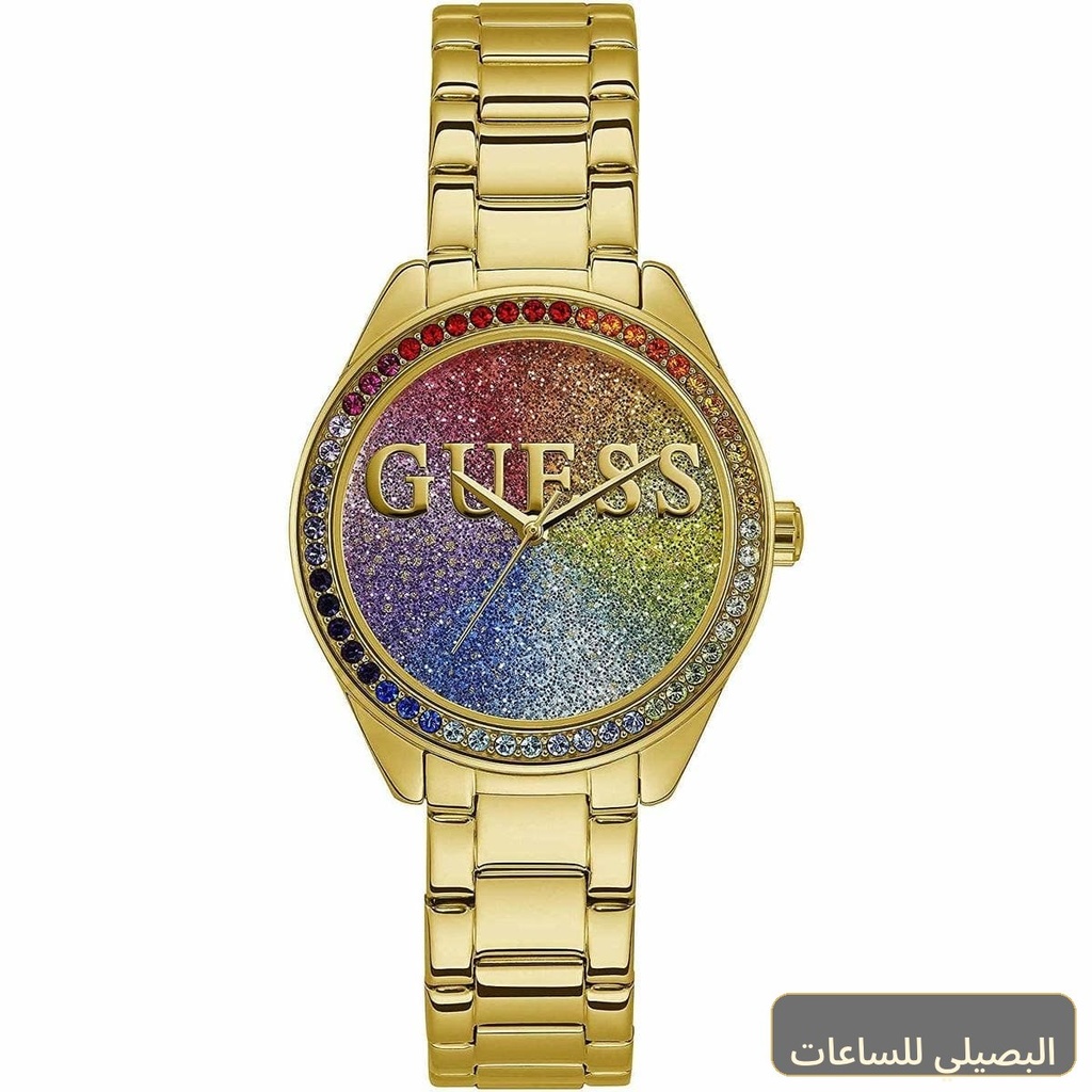 ساعة جيس جليتر جيرل للنساء W0987L5 بسوار ذهبي ومينا متعدد الألوان