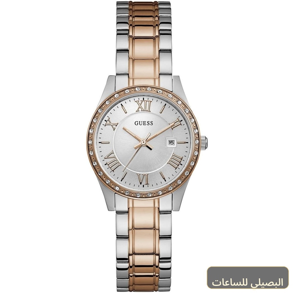 ساعة جيس غرينتش للنساء W0985L3 بسوار ستانلس ستيل فضي ونحاسي