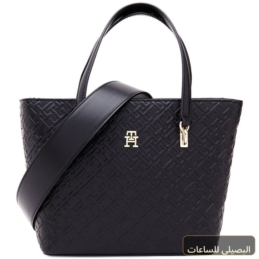 [Z4043] حقيبة يد نسائية من تومي هيلفيغر باللون الأسود جلد فاخر Aw0Aw16002