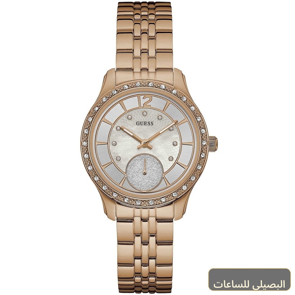 ساعة جيس ويتني للنساء W0931L3 بسوار معدني نحاسي وطبقة فضية رخامية