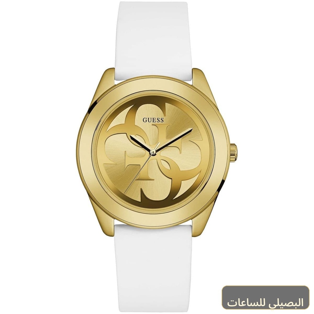ساعة جيس جي تويست للنساء W0911L7 بسوار مطاطي أبيض وإطار ذهبي