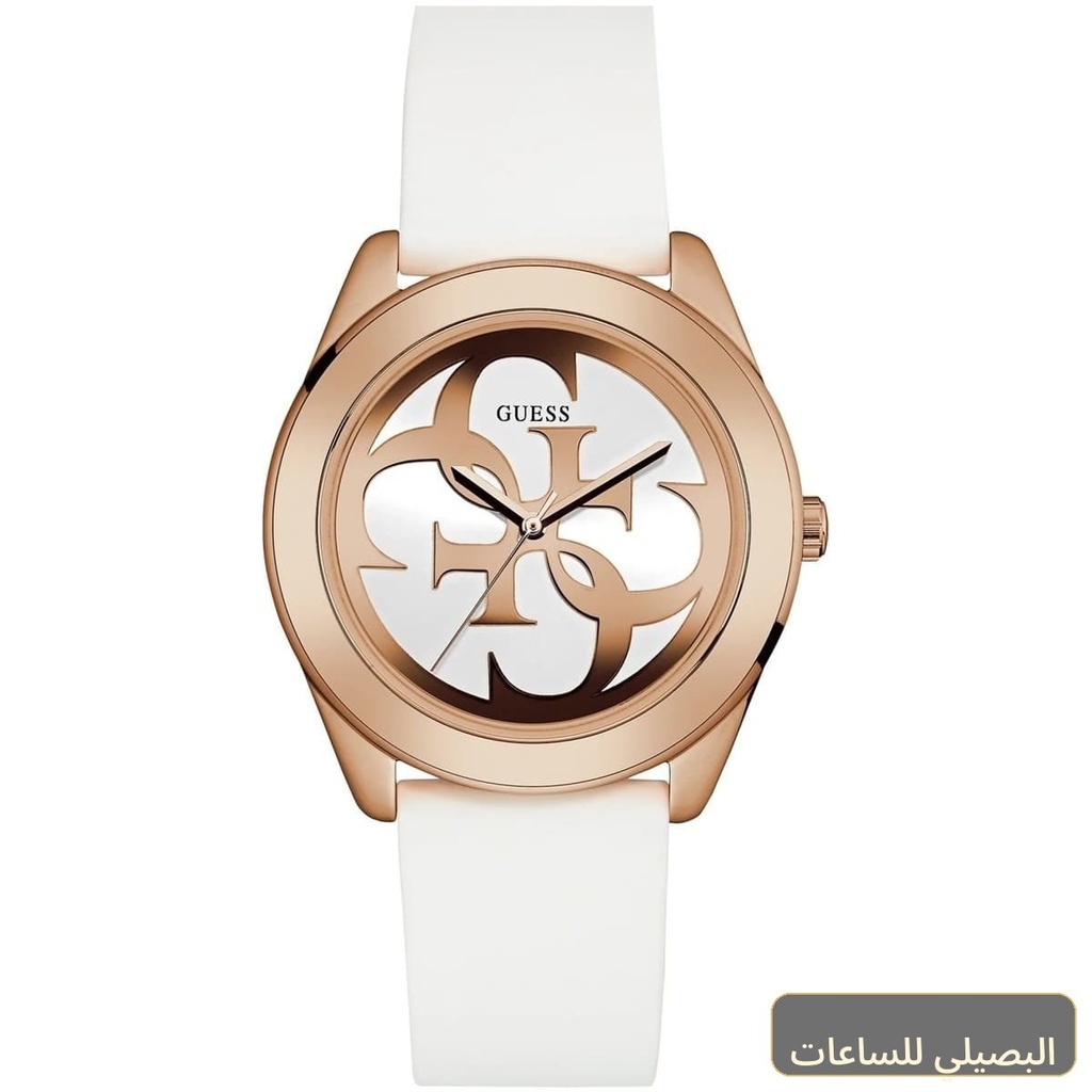 ساعة جيس جي تويست للنساء W0911L5 بسوار مطاطي أبيض وإطار ذهبي