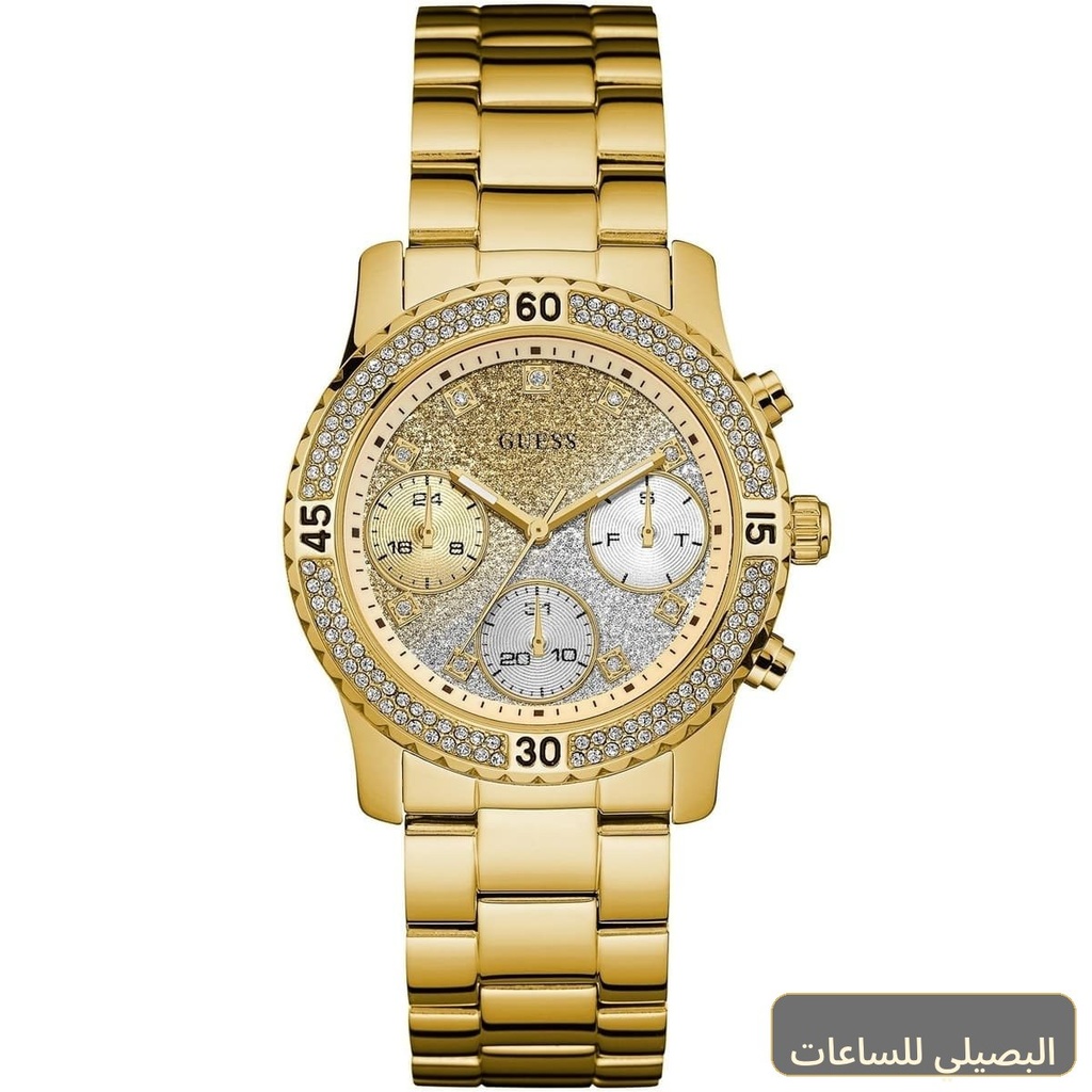 ساعة جيس كونفيتي للنساء W0774L5 بسوار ذهبي ومينا ذهبي وفضي