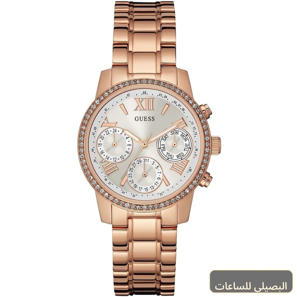 ساعة جيس ميني صن رايز للنساء W0623L2 بسوار ستانلس ستيل نحاسي ومينا فضي