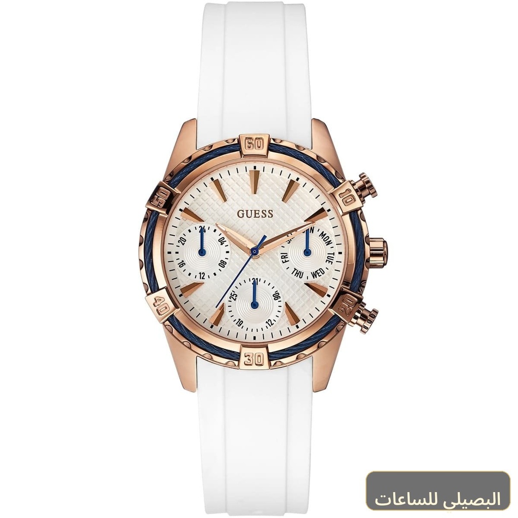 ساعة جيس كاتالينا للنساء W0562L1 بسوار مطاطي أبيض وإطار ذهبي