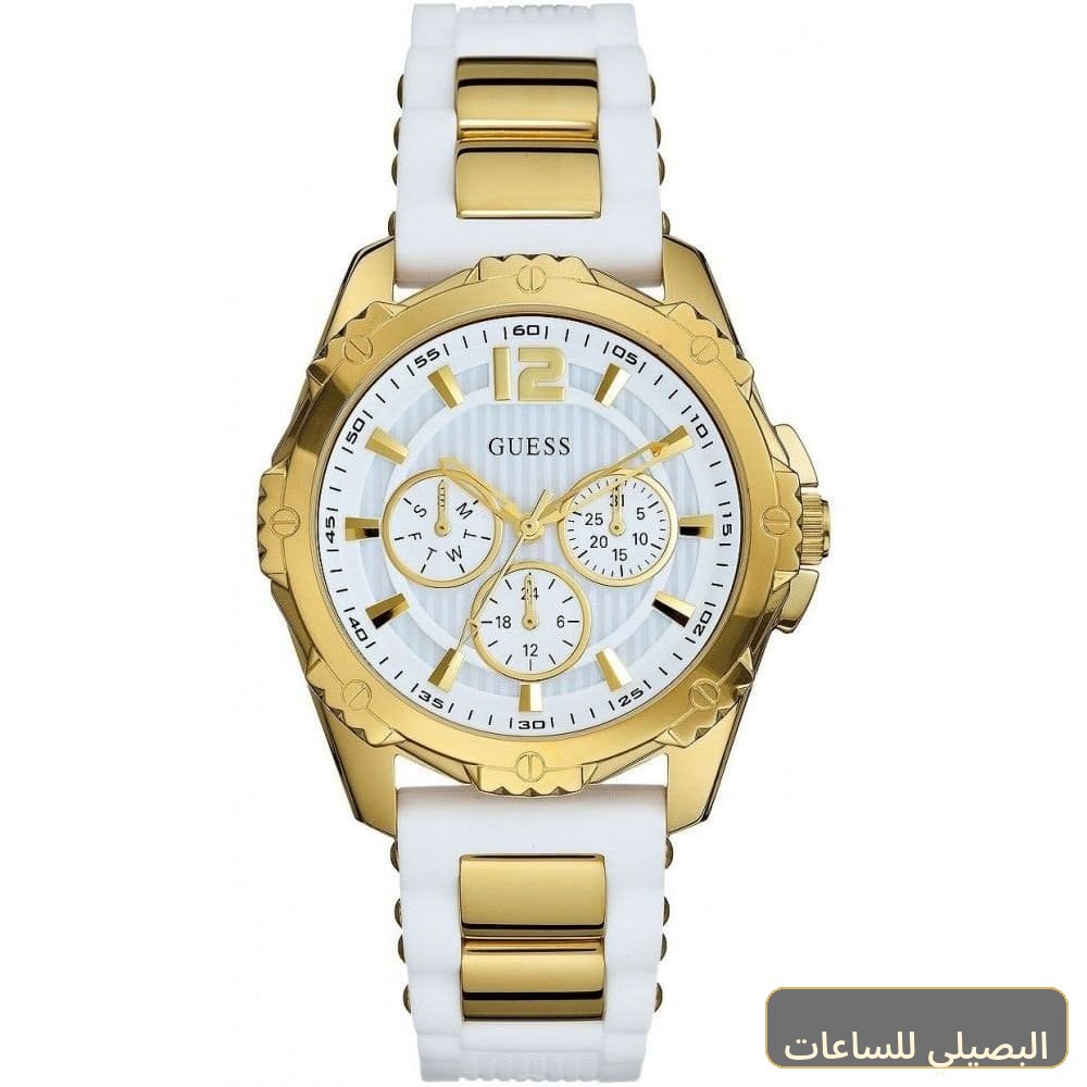 ساعة جيس انتربيد 2 للنساء W0325L2 بسوار مطاطي أبيض وإطار ذهبي