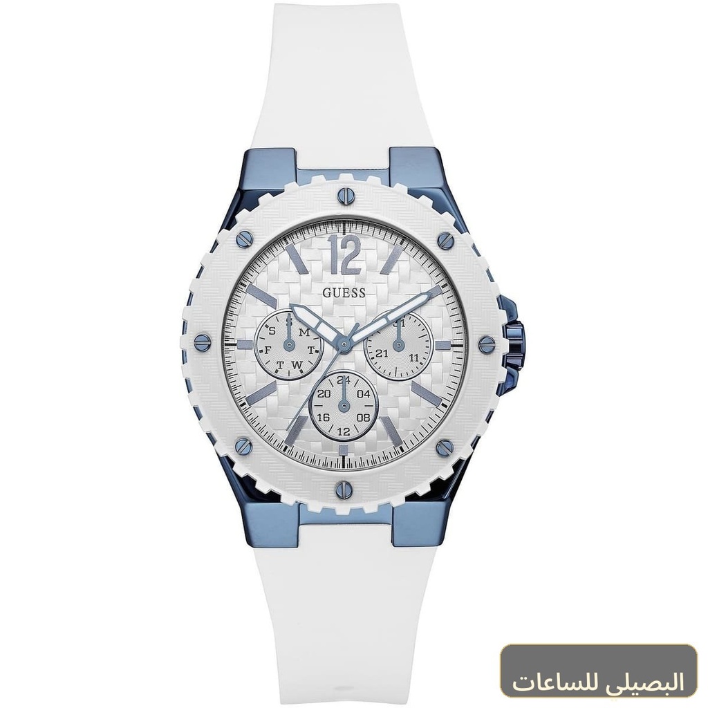 ساعة جيس اوفر درايف للنساء W0149L6 بسوار مطاطي أبيض وعقارب زرقاء