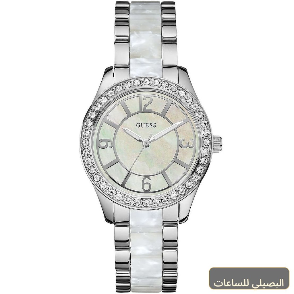 ساعة جيس جوديس للنساء W0074L1 بسوار ستانلس ستيل فضي وأبيض