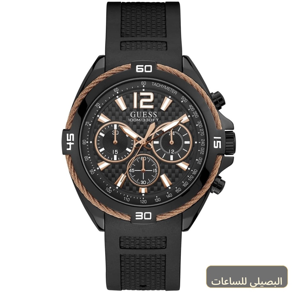 [W1168G3] ساعة جيس سيرج للرجال W1168G3 بسير مطاطي أسود ومينا أسود