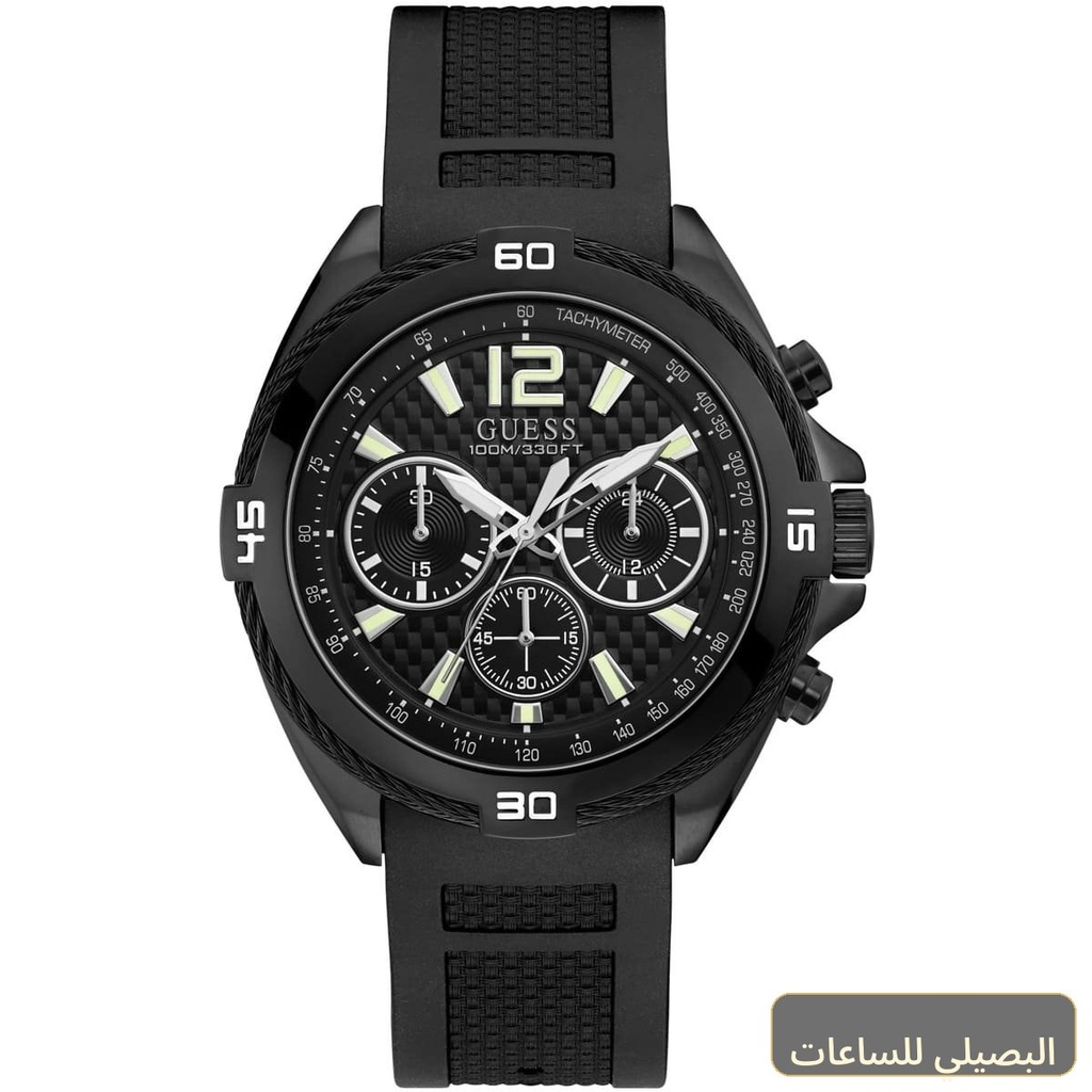 ساعة جيس سيرج للرجال W1168G2 بسير مطاطي أسود ومينا أسود