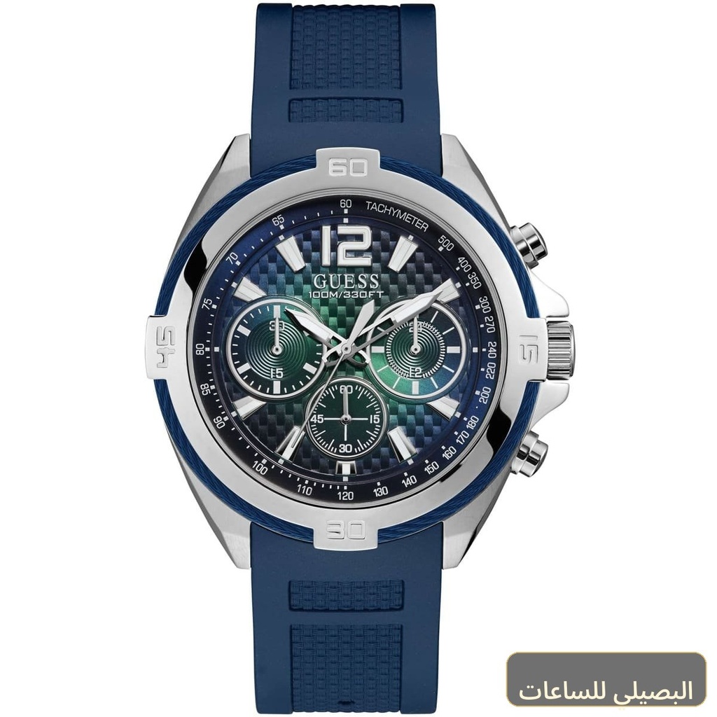 ساعة جيس سيرج للرجال W1168G1 بمينا أزرق وأخضر وسير مطاطي أزرق